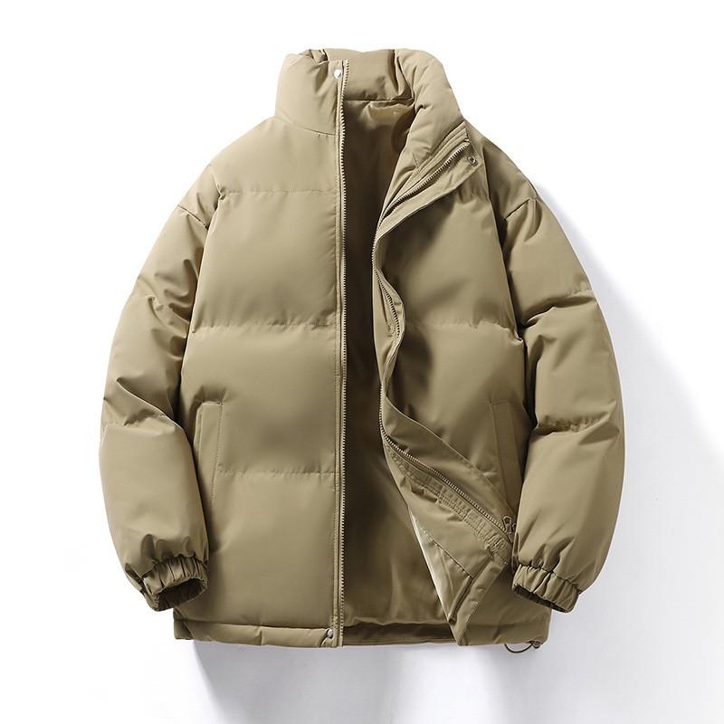 Mens Winter Puffer Jacket Loose Thick Warm Stand Collar Cotton Coat Trendy Versatile Outerwear