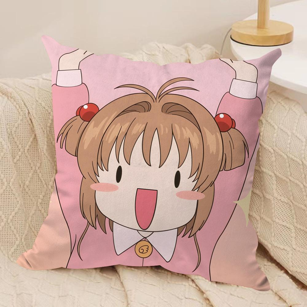 Anime CCardcaptor SSakura Cushion Cover Silky Short Plush Invisible Zipper Dustproof Sofa Pillow Case For Home Decor