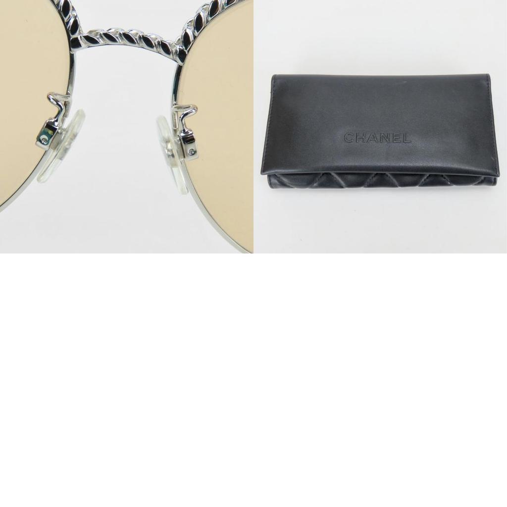 Used CHANEL sunglasses 4242 Pantoshape metal Brown Silver Chain