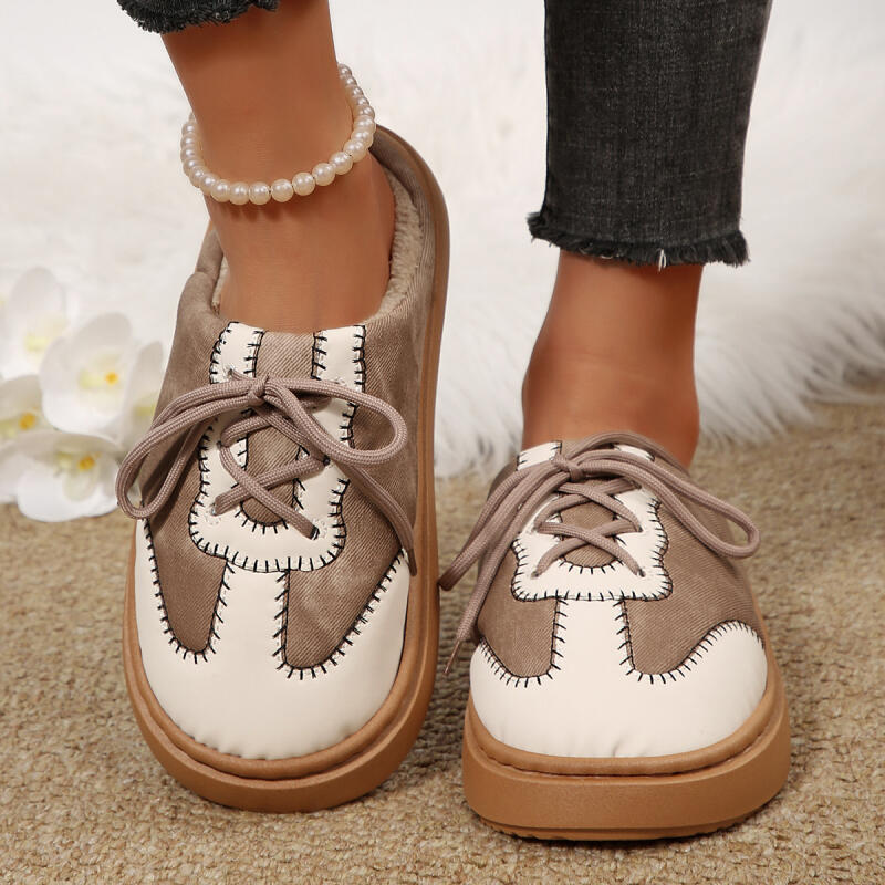 Модные теплые плюшевые с толстой подошвой повседневные туфли женские 2025 зимняя мода смешанные цвета плоский каблук мюли тапочки нескользящие уличные тапочки