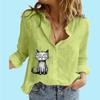 Женская модная блузка на пуговицах, повседневная тонкая рубашка с длинным рукавом из хлопка и льна с принтом
