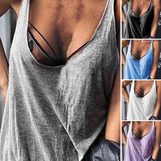 Тонкий женский жилет без рукавов с U-образным вырезом, женские повседневные однотонные свободные футболки