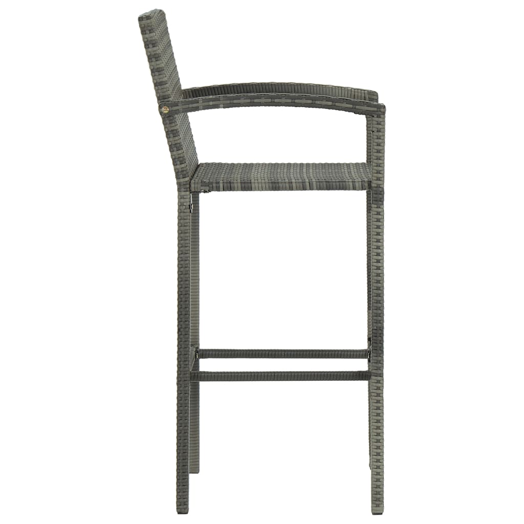 5 Piece Garden Bar Set with Armrests Grey Poly Rattan