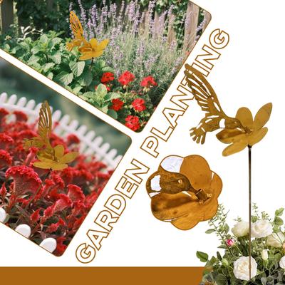 Металлическая Старая С Цветами, С Садовым Колышком, Садовые Украшения для Улицы, Стальная Конструкция, Аутентичная Отделка, Украшение для Горшка