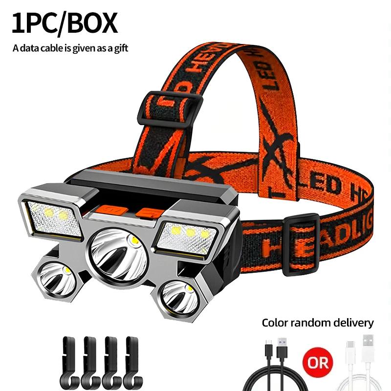 Powerful Rechargeable Head Flashlight for Fishing 5 LED Headlamp Nitecore Camping Headlights Hunting Torch Hiking Front Lanterns