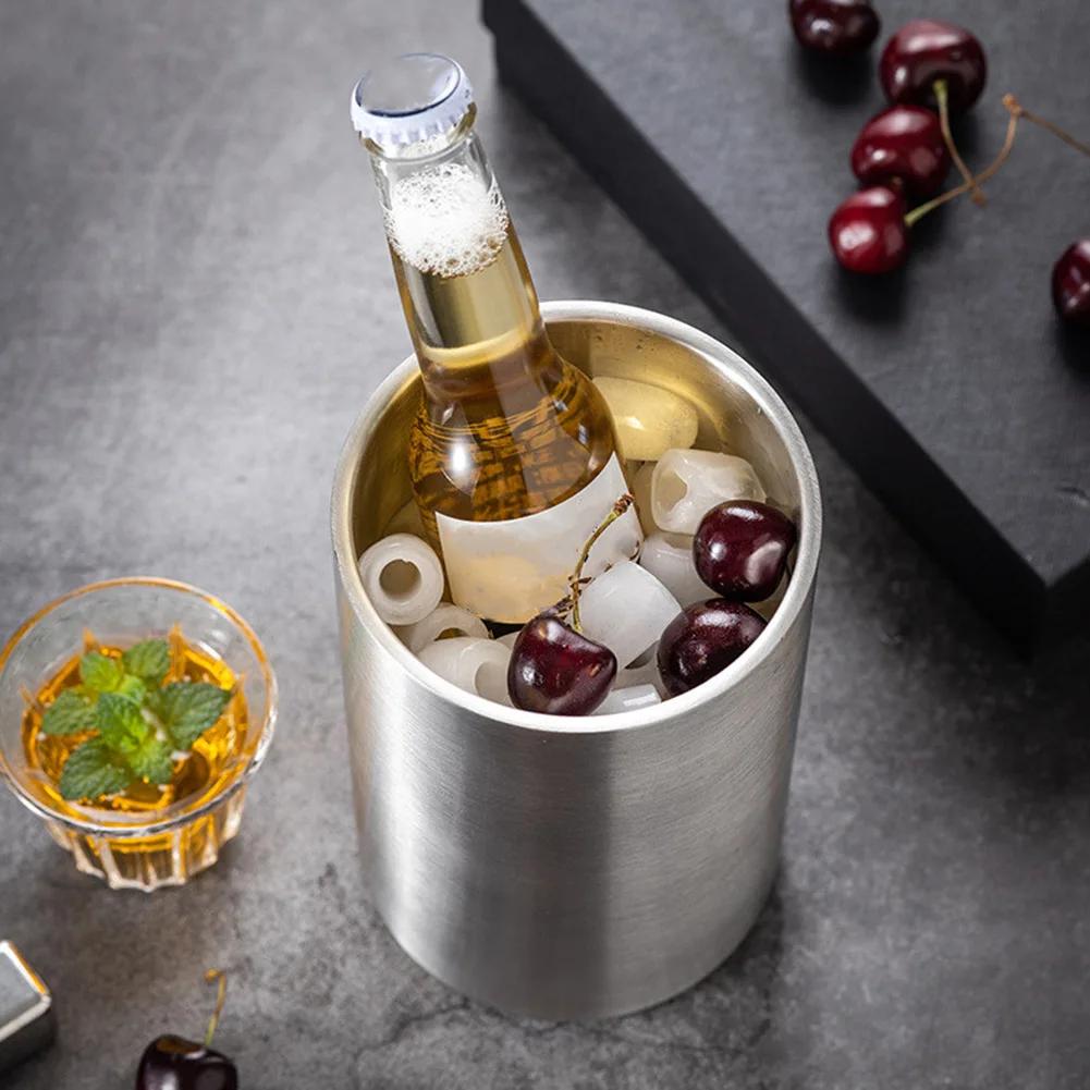 1pc Double-Wall Stainless Steel Ice Buckets Wine Chiller Bucket,Wine Bottle Cooler Bucket, Insulated Champagne Beer Ice Bucket
