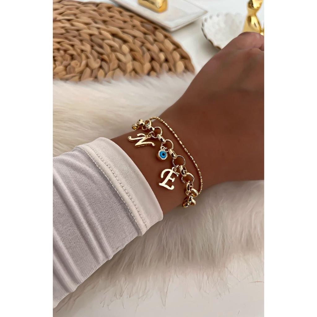 Комбинация браслета-цепочки с золотыми буквами на выбор, детальная цепочка от сглаза 25