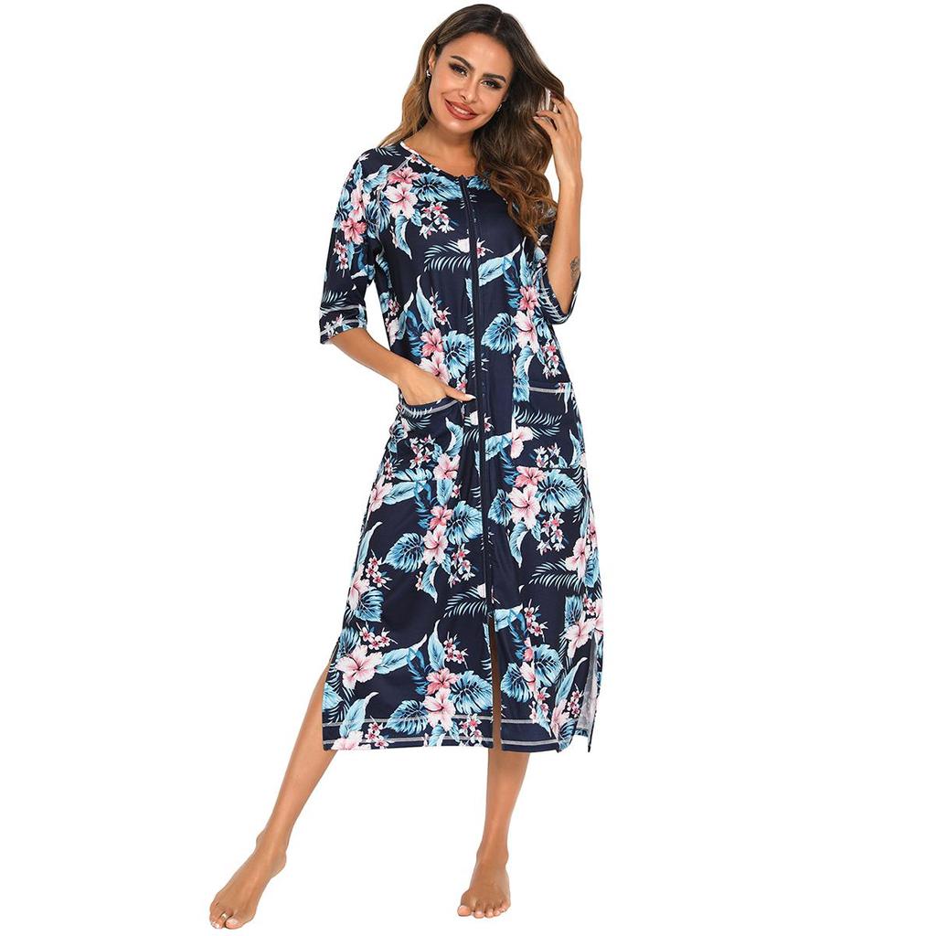 Bright Deer Женский халат для беременных на молнии с длинным рукавом 3/4, халат для родов в больнице, ночные рубашки для кормления, домашний халат, шезлонг, одежда для сна