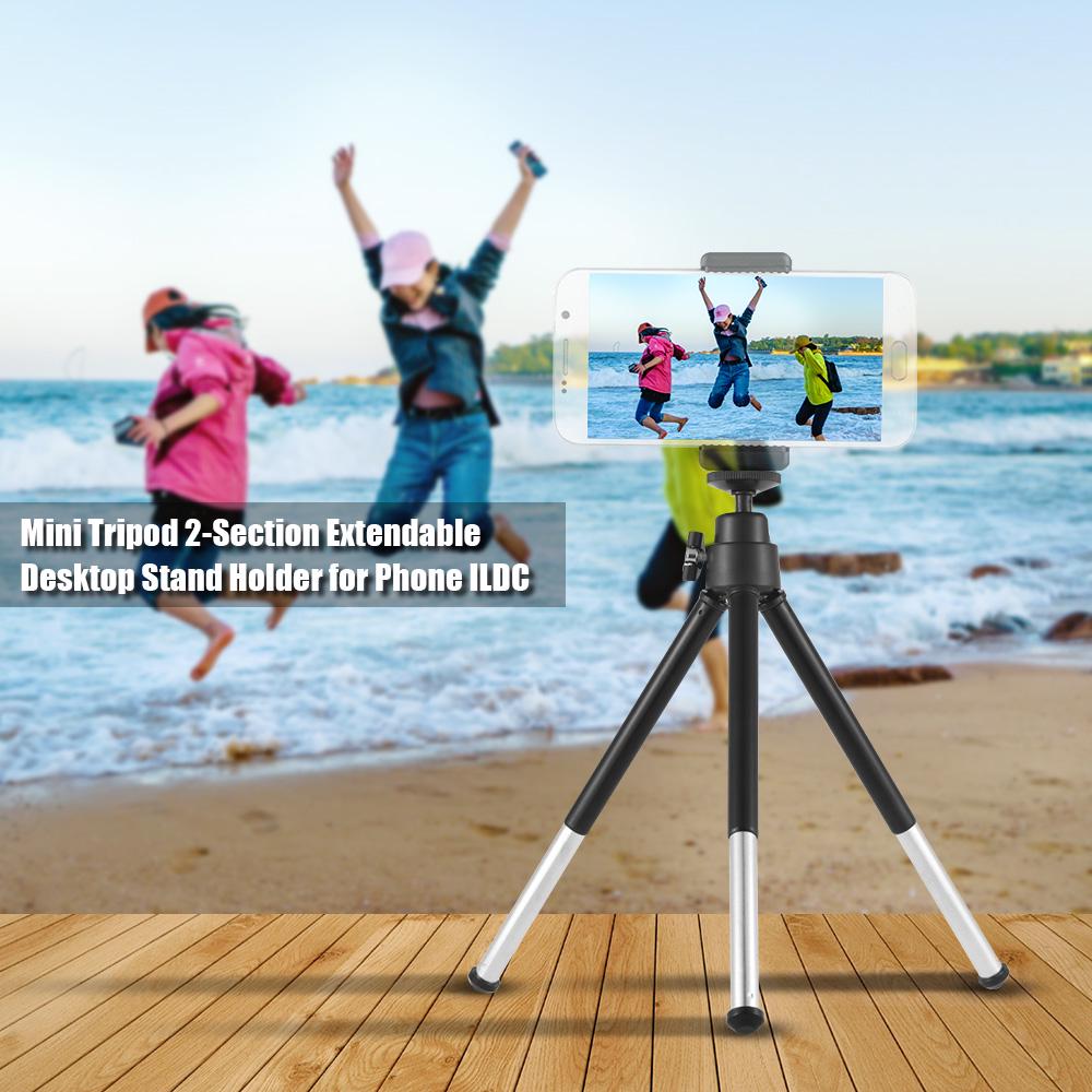 Мини-штатив 2-секционный выдвижной настольный штатив-подставка держатель 1/4 дюйма винтовые крепления для телефона ILDC Max. Нагрузка 0,5 кг Черный