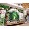 Fantasy 3d Wall Papers Spring Bamboo Forest Wall Mural Arches Brick Wall Peacock Peony Wallpaper Home Decor