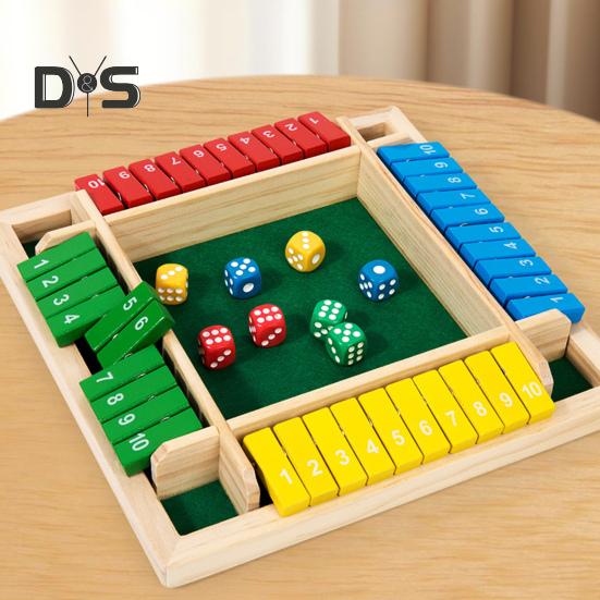 Shut The Box Board Game with Dice 4-Way Educational Math Number Strategy Game 4 Players Kids Adults Family Night Party Wooden Close The Box Toy