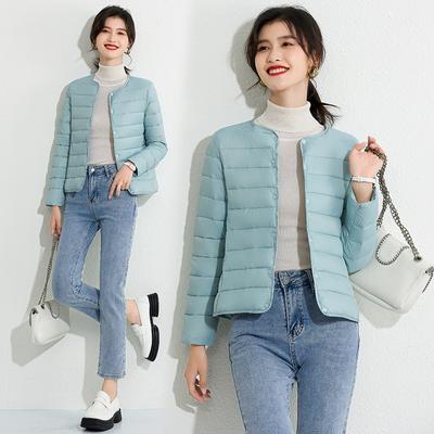 Легкая пуховая хлопковая куртка, короткая, приталенного силуэта, осенне-зимняя, хлопковая куртка с подкладкой, с круглым вырезом, V-образным вырезом, двухкомпонентная хлопковая куртка