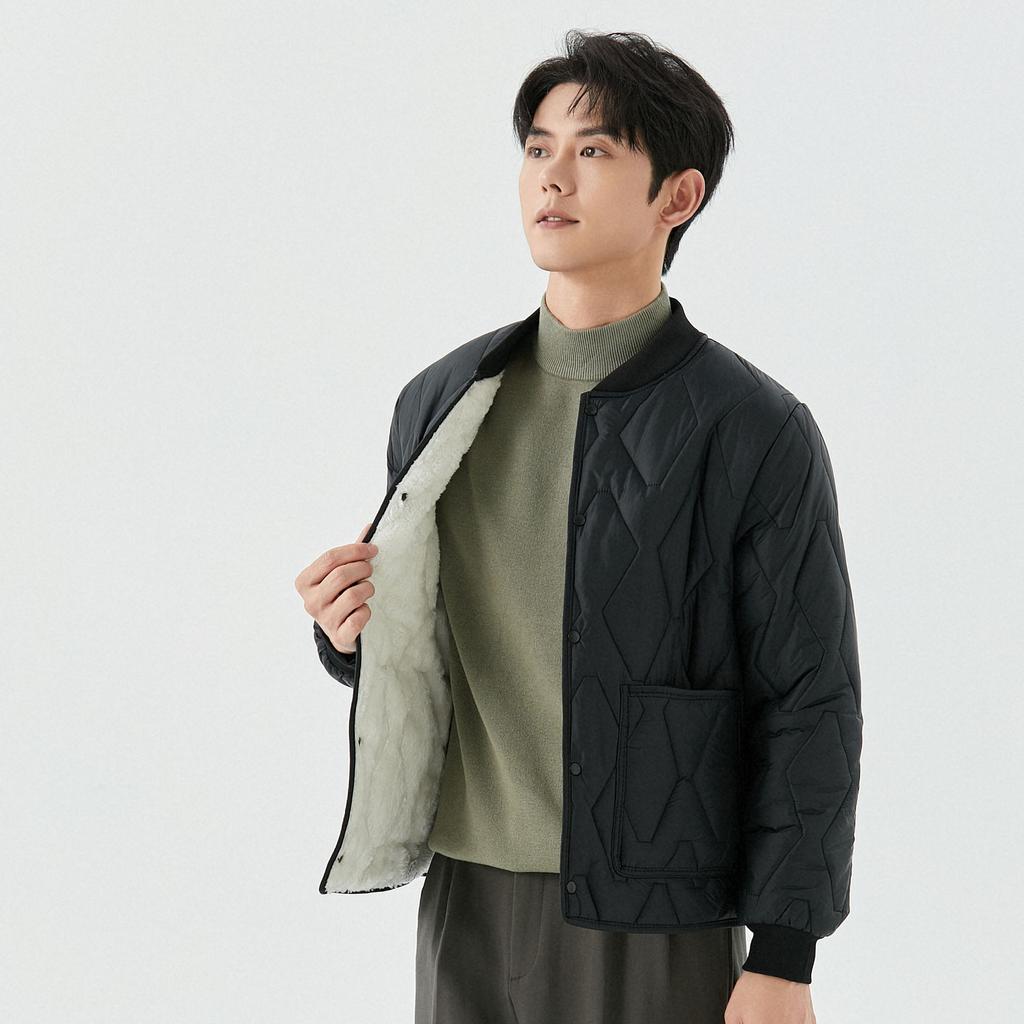 Зимой, для мужчин, Увеличенная толщина, Добавлен велюр для тепла, Длинные рукава, Хлопковая одежда, Свободный крой, Воротник на резинке, Хлопковая одежда