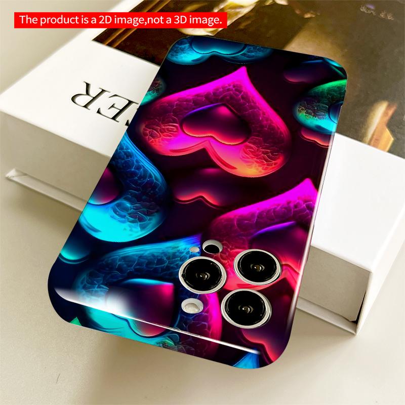 2DFlat Neon Heart Glow Phone Case All inclusive film hard iPhone case, compatible with iPhone 18 Pro Max 17 16 15 14 13 12 11