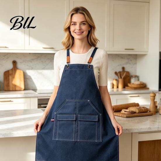 Polyester Cotton Apron Waterproof Kitchen with Pockets, Chef Cooking for Men Women, Comfortable Cross Back Work Barista, Gardening, Painting Craft