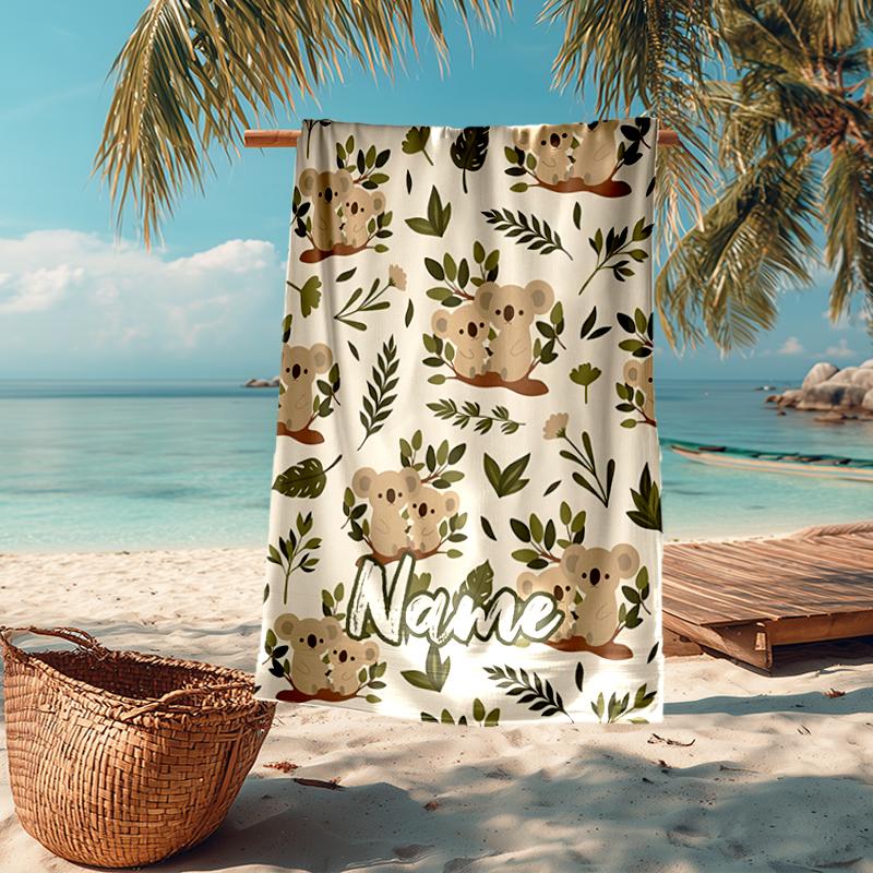 Custom Name Ultra-Soft Beach Towel with Koala Theme,Ideal for Pool - Camping, Diving - Perfect Travel Essential, Vibrant Beach Towel.