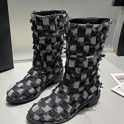 Женские сапоги из денима и парусины 2024 года, модные сапоги из меховой ткани на платформе 2024 года