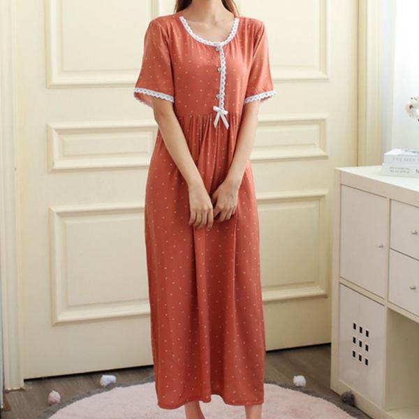 New Summer Nightdress Women Cotton Short Sleeve Polka Dot Breathable Nightgown Homewear Lady Princess Sleepwear Sleepdress Women