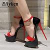 Модные Eilyken БОЛЬШОЙ Размер 46 Дизайнерские Туфли на Платформе Ультра Стилет Высокий Каблук Женские Сандалии Сексуальные С Открытым Носком Ремешок с Пряжкой Клубные Туфли для Стриптиза