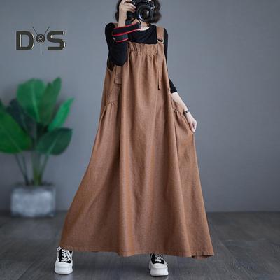 Женский джинсовый комбинезон, свободное платье-комбинезон без рукавов в стиле бохо с карманами, платье-сарафан с широким подолом и регулируемым ремешком