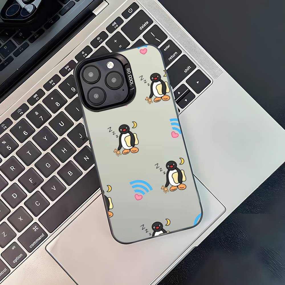 Funny Cartoon P-Pingu Phone Case For iPhone 16,15,14,13,12,11,Pro,XS,Max,Plus,Mini,SE4,E Black Matte Shockproof Cover