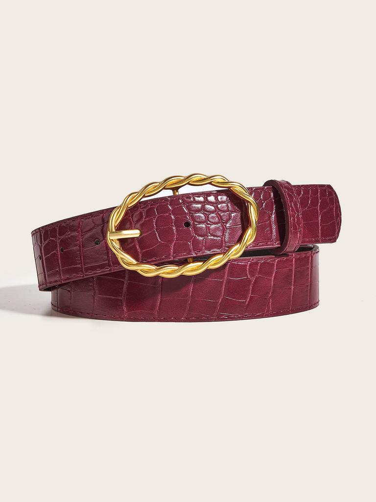 Grain Stone Womens Pu Leather Belt With Twists Oval Metal Buckle Everyday For
