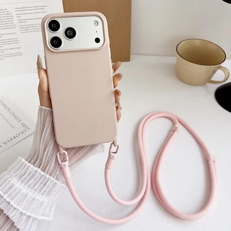 Силиконовый чехол для телефона с ремешком-шнурком для iPhone 17 16 15 14 13 Pro Max 17Pro 16Pro Air Ударопрочный чехол с ремешком через плечо