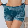 Ayollar uchun taqlid denim shortilar Yuqori belli tor Falsifikatsiya qilingan jinsi shortilar Cho'ziluvchan Boyshort ichki kiyimi Ayollar uchun bokser briflar