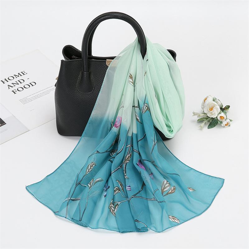 Scarves Natural Style Spring and Autumn Printed Flowers and Birds Rectangle Sun Protection Chiffon Scarf