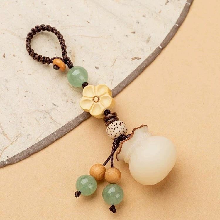 Creative Lucky Gourd Koi Keychain Sand Gold Pendant Safety Compass Charms Car Key Ring Bag Phone Accessories For Men Women