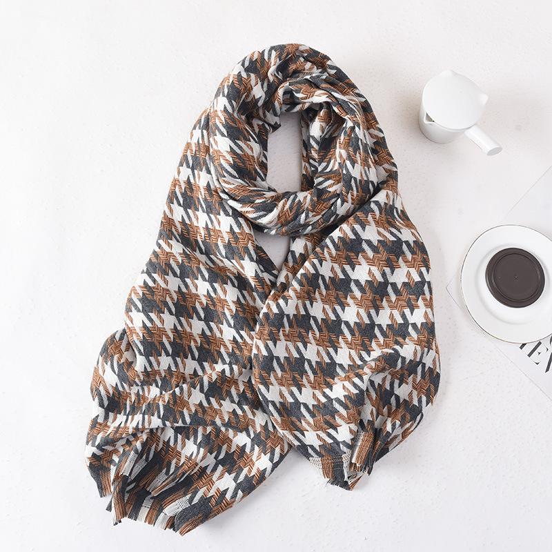 Autumn and Winter New Style Twill Rhombus Plaid Women's Scarf Korean Version All Match Imitation Cashmere Thickened Scarf Shawl
