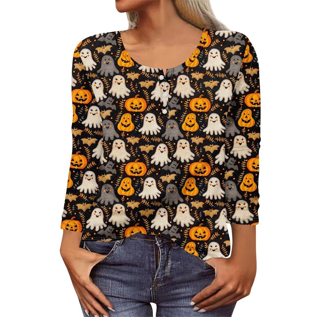 Рубашки с длинным рукавом для женщин, Хэллоуин с рисунком и графическим принтом, футболки, блузки, повседневные базовые топы больших размеров, пуловер
