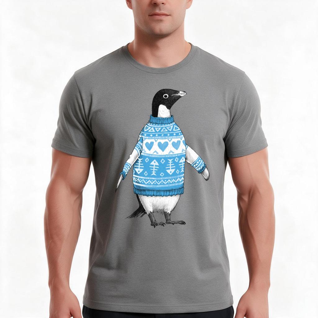 Penguin In A Sweater TShirt Summer Casual Cotton Tee Oversized Streetwear Tops Vintage Graphic Print Loose Fit Short Sleeve