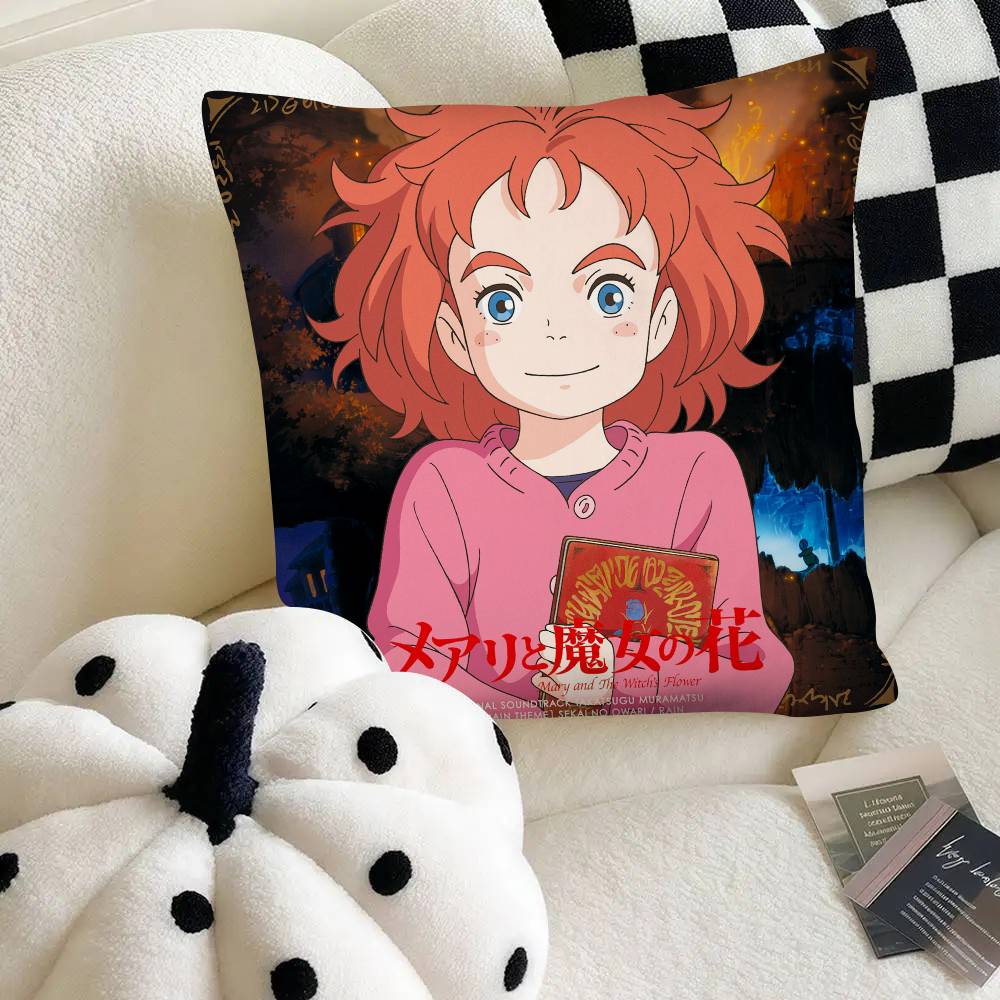 Movie Mary And The Witchs Flower Pillow Case Fashion Square Pillowcase Bedroom Sofa Room Ins Decoration Leisure