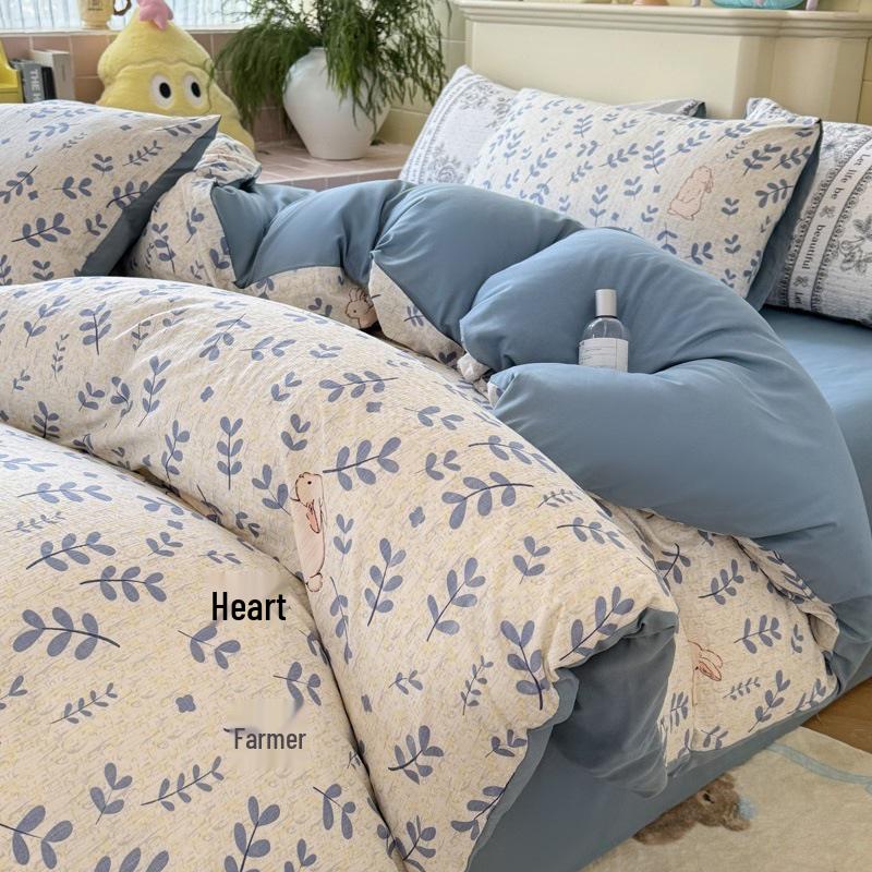Class A Double Layer Gauze Floral Jacquard Bamboo Cotton Bedding Set - Fresh Design for Student Dormitory