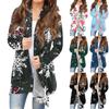 Women's Fashion Casual Christmas Print Medium Length Cardigan Jacket Coat
