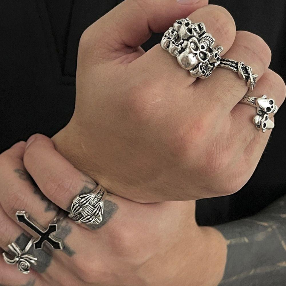 6 шт./Набор Мужские Кольца в Корейском Стиле Панк Кольца-Черепа Хэллоуинский Набор Колец Ювелирные Аксессуары