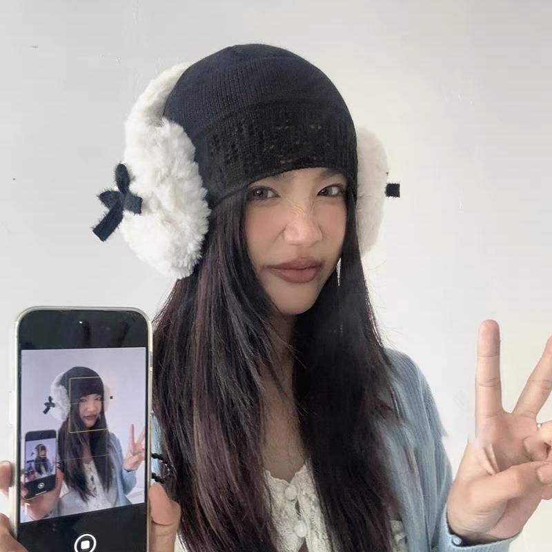 Женские наушники-наушники с бантом Kawaii Heart Fluffy Ear Muffs Защита от холода Женские наушники-вкладыши Утолщенные плюшевые японские беруши для девочек JK
