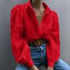 Hollow out Bubble Sleeve Lapel Shirt Pure Color Cut Out Puff Sleeves Lapel Shirt