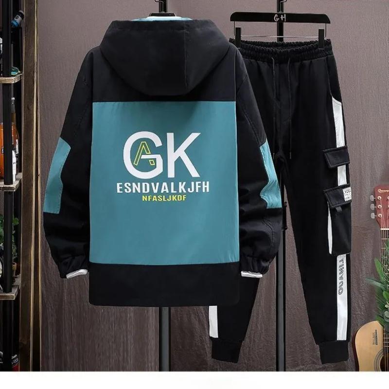 Мужские осенние повседневные комплекты из двух предметов: куртка с капюшоном + брюки, весенняя мода, корейская бейсбольная форма, мужской костюм
