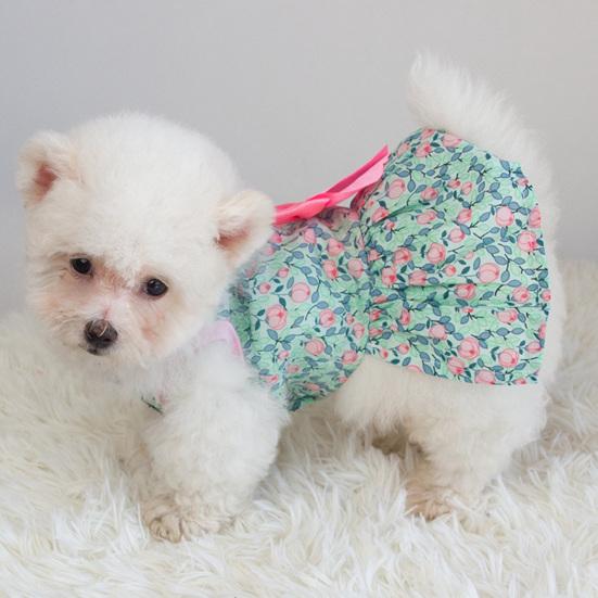 Summer Floral Print Small Dress Lovely Medium Dogs Sleeveless Foreleg Bowknot Decor Holiday Pet Outfit