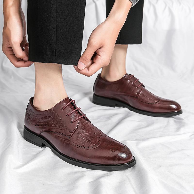 Качественные Повседневные Мужские Кожаные Оксфорды Модная Шнуровка Свадебные Мужские Броги Мужские Формальные Деловые Джентльменские Офисные Туфли