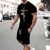 2024 New Summer Men's Suit Street Fashion Loose and Comfortable T-Shirt Outdoor Sports Running Fitness Shorts Text Printing