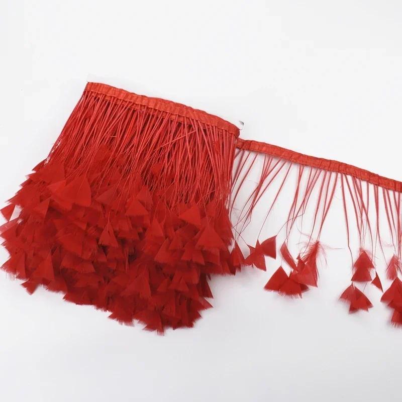 2Meters Colored Turkey Feathers On Tape Tassel Fringe Trim Decoration White Black Ribbon Sewing Dress Flecos Handicrafts Decor