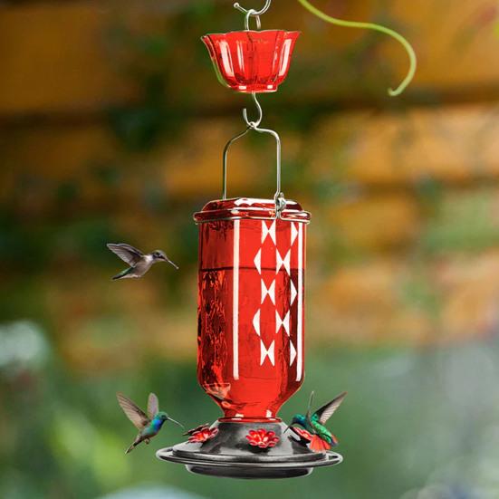 Стеклянная кормушка для колибри 24 унции подвесная кормушка для птиц на открытом воздухе с защитой от пчел