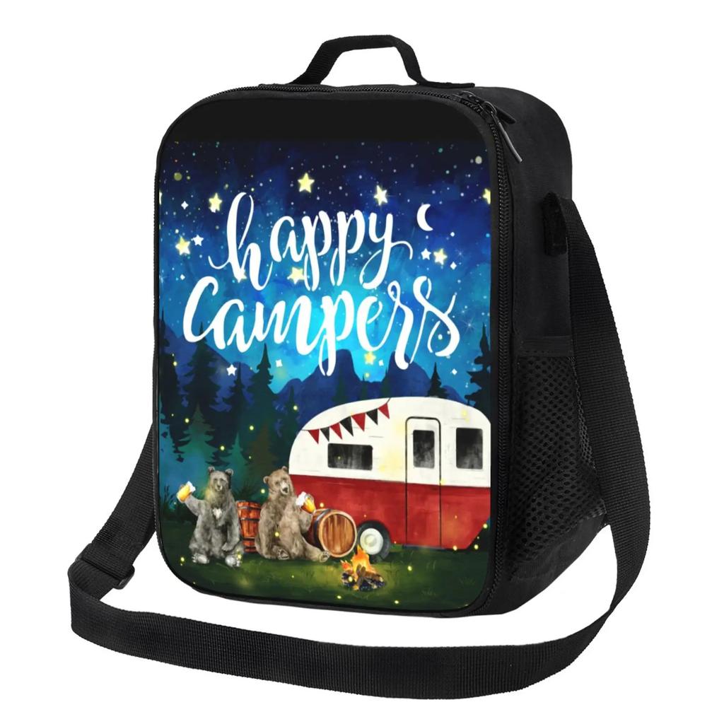 Сумка для ланча Happy Camper Insolated Camp Life, портативная термосумка Bento с регулируемым ремешком для работы, пикника, пляжа
