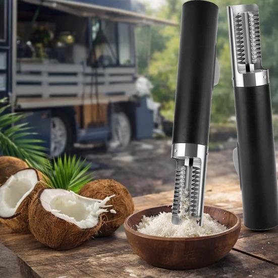 Electric Coconut Grater Machine Peeler Shredder Steel Rotating Blade with Stainless Handheld Spatula Easy One-Button Operation