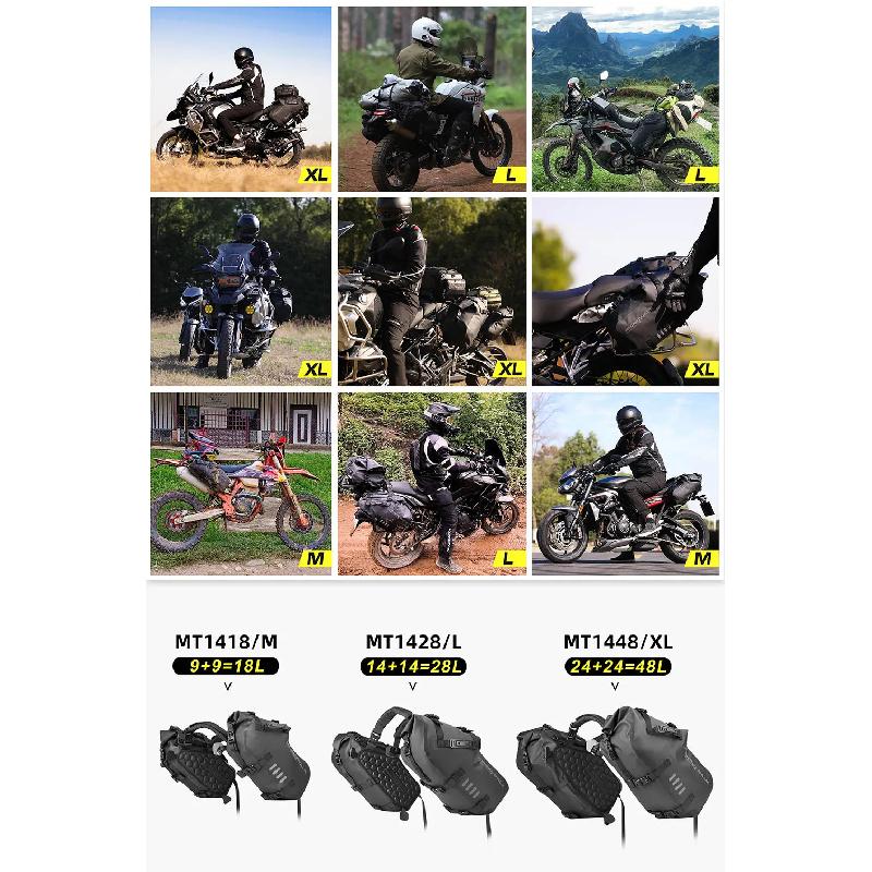 Rhinowalk 2 Pcs Motorcycle Saddle Side Pannier Bag 18L/28L/48L Waterproof Universal Motorbike Riding Luggage Storage Travel Bag