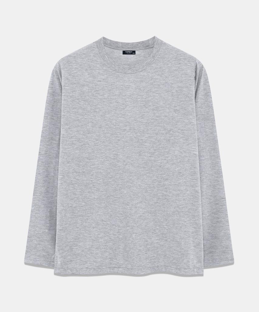 TOPBOY Basic Standard Fit 30-Count Plain Long Sleeve T-Shirt Gray