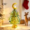Colorful Glass Tree for Home Glazed Christmas Figurine with Star Moon Decor, Rotating Handmade Ornament Wire Wrapped Desk Mini Holiday Tabletop